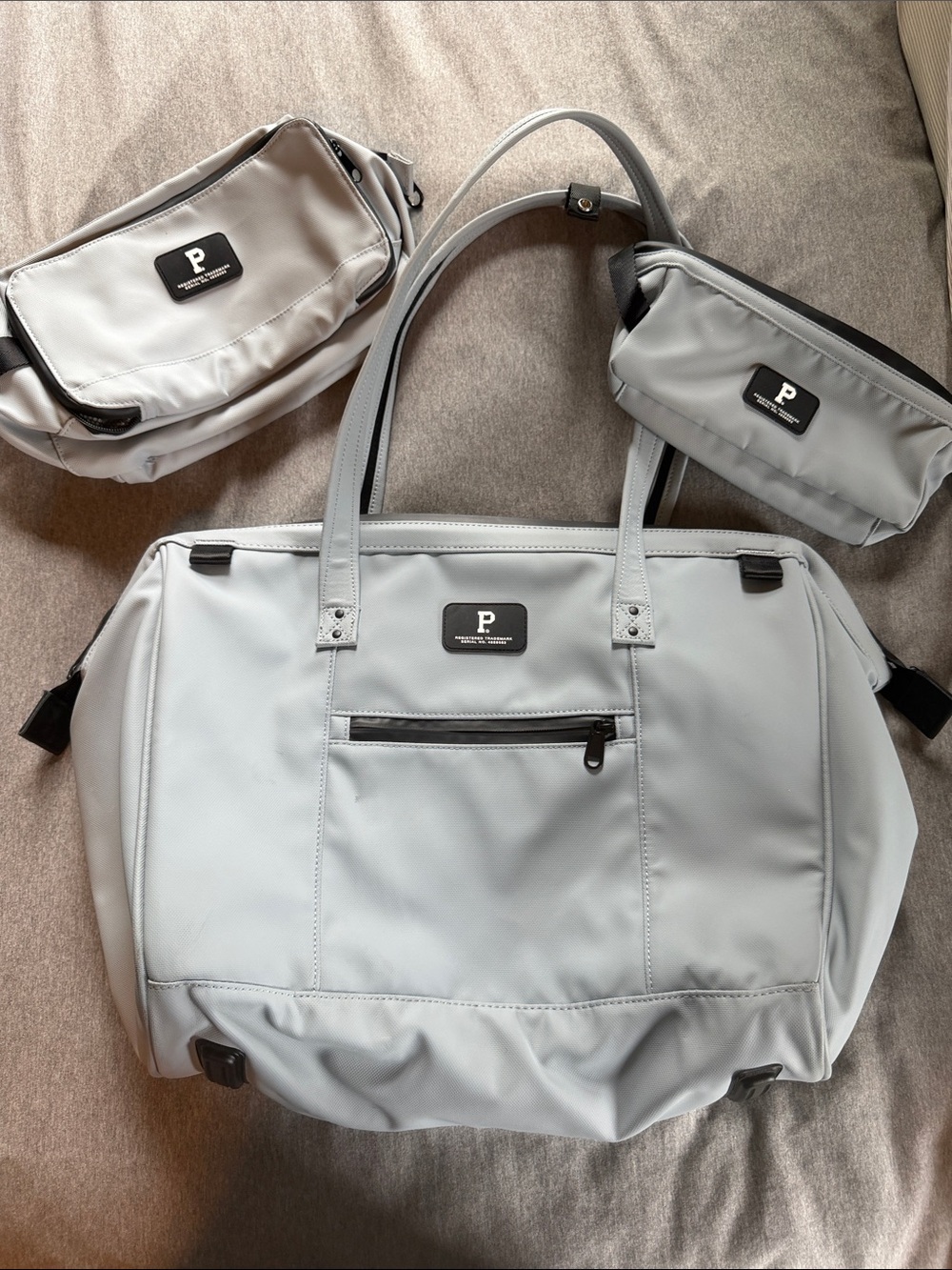 Portland Travel Tote in Light Gray with Two Matching Pouches